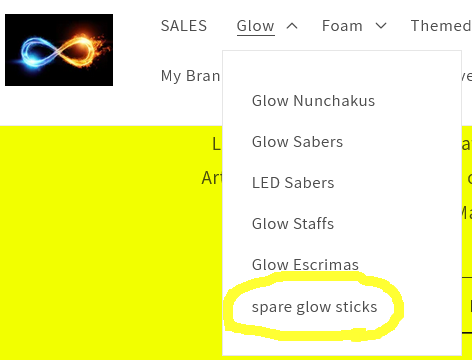 Update on spare glow stick website location
